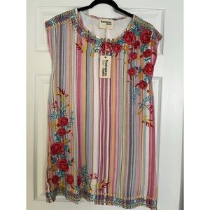 Savanna Jane Multi-Stripe Embroidered Dress, Small